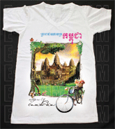 เสื้อยืดคอวีพร้อมสกรีนลายแหล่งท่องเที่ยว ลายประเทศกัมพูชา